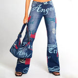 Low Rise Boyfriend Pants Women Long Denim Trousers Female Vintage Jaded Y2K London Wide Leg Letter Print Angel Distressed Jeans