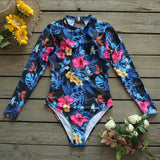 Long Sleeve Print Floral New One Piece Swimsuit Swimwear Women Bathing Suit Backless Swimsuit Vintage Surfing Swim Suit