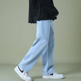 Nukty Streetwear Men's Blue Wide Leg Jeans New Autumn Korean Style Fashion Straight Baggy Denim Pants Student Teen Trousers Black Gray