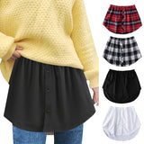 Nukty Detachable Underskirt Cotton Shirt Extender for Women Irregular False Skirt Tail Blouse Hem Plaid Mini Skirt Extender Hemline