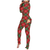 Nukty Women's Christmas Print Sexy Pyjama Front Back Button-Down Functional Buttoned Flap Sleepwear Long Sleeve Adults Jumpsuit
