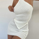 Knit Halter Crop Top and Skirt 2 Piece Sets sexy Women Skinny Hollow Out Sexy Backless Fashion Outfits Matching Sets