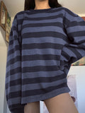 Fashion Y2k T Shirt For Women Aesthetic Harajuku Long Sleeve Spring Ladies Clothes Streetwear 90s Blue Top Oversize Stripe Tees