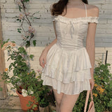Nukty Summer Kawaii Party Strap Dress Women Casual Holiday Beach Sexy Mini  Dress Designer Ruffles Sweet Princess Fairy Dress Y2K