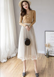 Nukty Mesh Skirt Autumn Winter Velvet Solid Color Elastic Waist Slim Pleated Skirts Womens Chic High Waist Women Skir