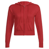 Nukty Knitted Sweater Women Hooded Cardigan Cropped Vintage Hoodies Y2K Solid Coat Women Sweater Outwear Long Sleeve Pull Femme