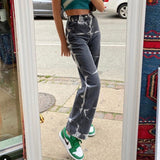 Y2K Tie Dye Stripe Print Jeans Womens High Waist Vintage 90s Aesthetic Wide Leg Jeans Casual All-match Streetwear Trousers