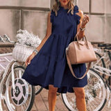 Nukty Fashion Ruffles Collar White Loose Beach Woman Dress Summer Casual Boho Sleeveless Big Hem Ladies Dresses For Women Robe