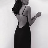 Nukty Elegant Backless Long Party Dresses For Women Spaghetti Strap Satin Maxi Dress Summer Beach Slip Dress