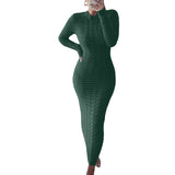 Women Winter Fall Long Sleeves High Elastic Knitted Warmth Long Dress Autumn Elegant O Neck Solid Color Slim Maxi Pencil Dress