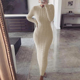 Women Winter Fall Long Sleeves High Elastic Knitted Warmth Long Dress Autumn Elegant O Neck Solid Color Slim Maxi Pencil Dress