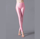 Nukty Women Solid Color Pants Leggings Shinny Elasticity Casual Trousers Fluorescent Spandex Candy Ankle-Length Knitted Bottom