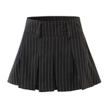 Nukty New Spring Summer Chic Vintage Preppy Style Striped High-Waist Pleated Mini Skirt Thin Hot Girl A-Line Skirt Women Fashion