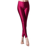 Nukty Women Solid Color Pants Leggings Shinny Elasticity Casual Trousers Fluorescent Spandex Candy Ankle-Length Knitted Bottom
