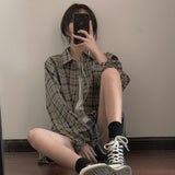 Nukty Retro Plaid Jackets Women Harajuku Unisex All-match Basic Teens Checkered Shirts Outwear Spring Single Breasted Couples Coats