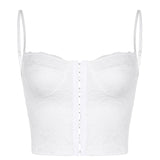 White Crop Top Sexy Corset Lace Trim Hook Eye Criss Cross Backless Cami Top Bralette Bustier Cami Vest Summer Women Clothing
