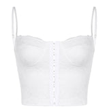 White Crop Top Sexy Corset Lace Trim Hook Eye Criss Cross Backless Cami Top Bralette Bustier Cami Vest Summer Women Clothing