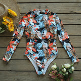 Long Sleeve Print Floral New One Piece Swimsuit Swimwear Women Bathing Suit Backless Swimsuit Vintage Surfing Swim Suit