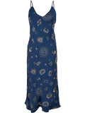 Women Lace Up Front Frill Trim Cami Dress Embroidery Long Dress Floral Print Long Dress Backless Crew Neck Beach Long Vestidos