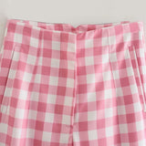 Summer women's casual solid color plaid high waist pants