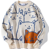 Nukty Japanese Harajuku Vintage Sweater Men Autumn Winter New Cartoon Loose Knitted Sweater Hip Hop Streetwear Knitwear Pullovers