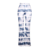 NUKTY Summer Women Casual Flare Pants Milk Silk High Waist Sexy Wide Leg Elastic Stripe Trousers Fashion Soft Stretchy Loose Bottoms