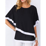 Nukty Blouses For WomenNew Patchwork Double Layer Tops Casual Batwing Tunic Autumn New Chiffon Shirts