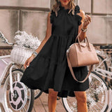 Nukty Fashion Ruffles Collar White Loose Beach Woman Dress Summer Casual Boho Sleeveless Big Hem Ladies Dresses For Women Robe