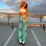 Stacked Tie Dye Green Pants Harajuku Y2K Abstract Printed Straight Sweatpants 90s Retro Fashion Trend Street Shooting Trousers