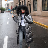 New Women Long Coat Parkas Female Glossy Winter Warm Thicken Faux Fur Coats Silver Down Jacket Parker Jacket Coat
