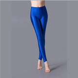 Nukty Women Solid Color Pants Leggings Shinny Elasticity Casual Trousers Fluorescent Spandex Candy Ankle-Length Knitted Bottom