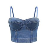 Crop Top Women Tank Summer Top Cropped Woman Clothes Sexy Camis Push Up Denim Bra Clothing Backless Bustier Party Club Vest