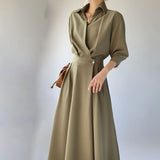 Women's French Long Sleeve A-line Fashion Lapel New Style Slim Dress Chic Elegant Commuter High Fashion Women's Commuter Daily