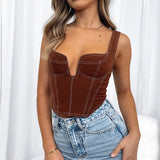 High Quality Summer Crop Top Women Denim Tank Top Double Layer Spaghetti Strap Sexy Crop Top
