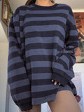 Fashion Y2k T Shirt For Women Aesthetic Harajuku Long Sleeve Spring Ladies Clothes Streetwear 90s Blue Top Oversize Stripe Tees