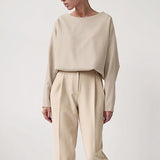 Casual Pants Suit Women Fashion Long-sleeved Round Neck T-shirt Top Autumn Elegant Solid Color Pleated Slim Trousers Office