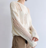 Autumn New Korean Style Long-sleeved Sexy Hole Sweater Asymmetric Hem Loose Pullover Hollow Out Thin Knit Sweater Jumper Tops