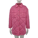 Fashion Argyle Women Winter Parka Casual Long Sleeve Down Jacket Elegant Buttons Long Warm Coat Ladies Solid Cotton Jackets
