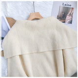 Solid Sweater Cardigan Women Sailor Collar Knitted Sweater Coats Casual Loose Zip Up Korean Fashion Knitwear Chic Tops