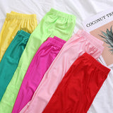 Nukty Women Solid Color Pants Leggings Shinny Elasticity Casual Trousers Fluorescent Spandex Candy Ankle-Length Knitted Bottom