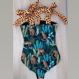 New Sexy One Piece Swimsuit Shoulder Strappy Swimsuit Print Floral Swimwear Women Backless Bathing Suit Beach Wear Monokini