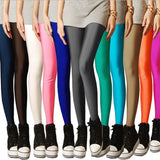 Nukty Women Solid Color Pants Leggings Shinny Elasticity Casual Trousers Fluorescent Spandex Candy Ankle-Length Knitted Bottom