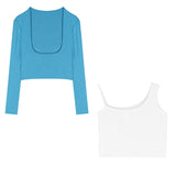 Y2K T-shirt Female Sexy Off Shoulder Gray Two-piece Inner Bottoming Shirt Spring New Long-sleeved Tights