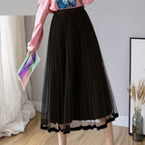 Nukty Mesh Skirt Autumn Winter Velvet Solid Color Elastic Waist Slim Pleated Skirts Womens Chic High Waist Women Skir