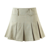 Nukty New Spring Summer Chic Vintage Preppy Style Striped High-Waist Pleated Mini Skirt Thin Hot Girl A-Line Skirt Women Fashion