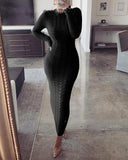 Women Winter Fall Long Sleeves High Elastic Knitted Warmth Long Dress Autumn Elegant O Neck Solid Color Slim Maxi Pencil Dress