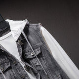 Nukty Plus size Short Denim Vest men Detachable Hooded Coat Spring summer Side pockets Sleeveless Jeans Jacket Men's Tops-4XL