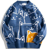 Nukty Japanese Harajuku Vintage Sweater Men Autumn Winter New Cartoon Loose Knitted Sweater Hip Hop Streetwear Knitwear Pullovers