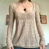 Nukty Vintage Knitted Sweaters A-Line Cute Pullovers Prepply Harajuku Retro Jumpers Korean Knitwear 90s Women Tee Spring