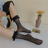 Nukty 3 Colors.Women's Thin Lolita Princess Lace Socks.Vintage Ladies Girl's Love Heart Jacquard Princess Socks Female Hosiery Sox